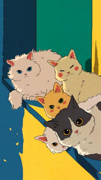 灰猫,黑猫,卡通,可爱