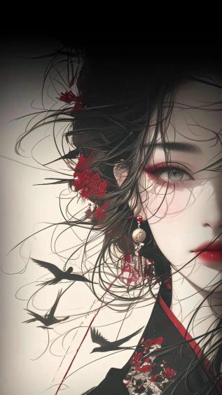 古风,女孩,水墨