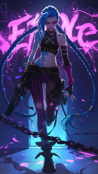 金克丝,英雄联盟,游戏,蓝色双马尾辫