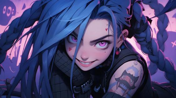 金克丝,英雄联盟,蓝色双马尾辫,游戏