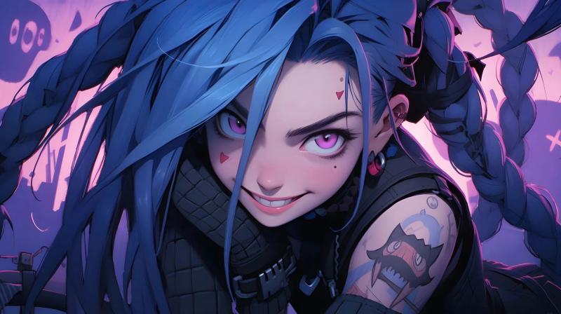 金克丝,英雄联盟,蓝色双马尾辫,游戏