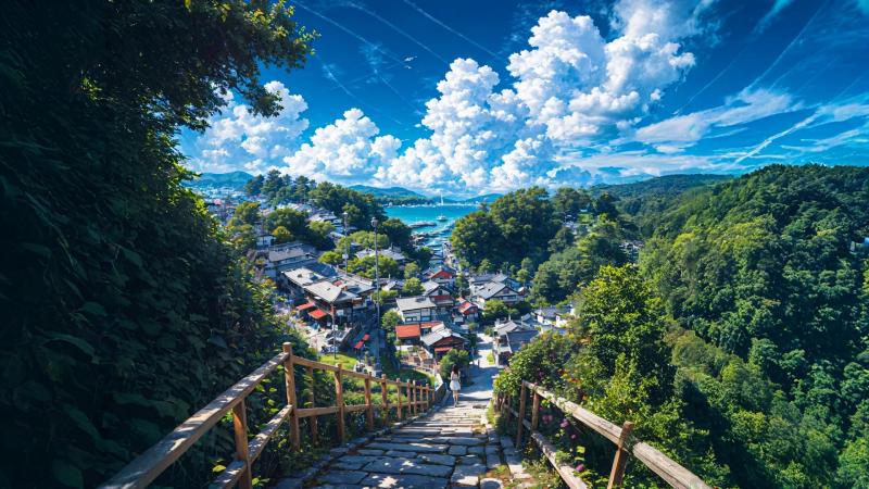 氛围感,树木,房屋,云