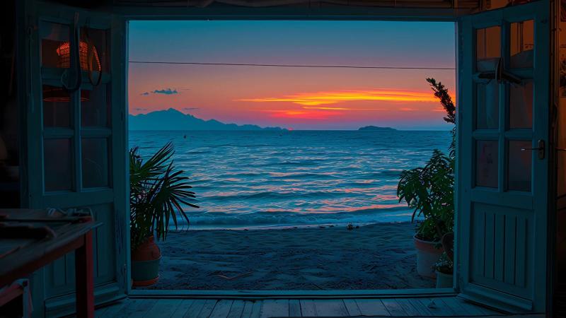 氛围感,大海,房屋