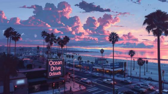 大海,氛围感,树木,房屋