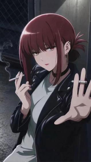 动漫,在超市后门吸烟的二人,女生
