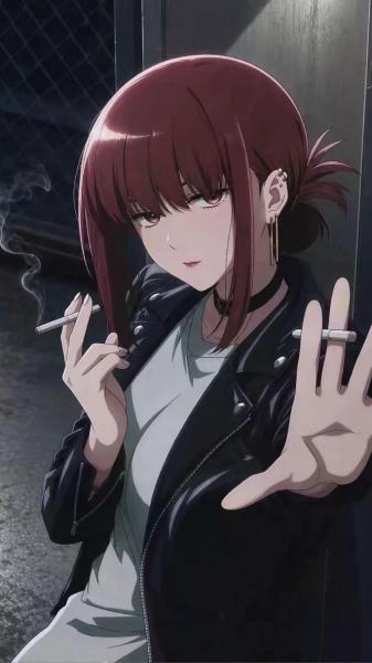 动漫,在超市后门吸烟的二人,女生